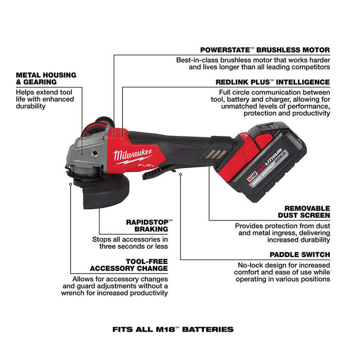 Milwaukee M18 FUEL Cordless 4-1/2" / 5" Grinder Paddle Switch, No-Lock Kit