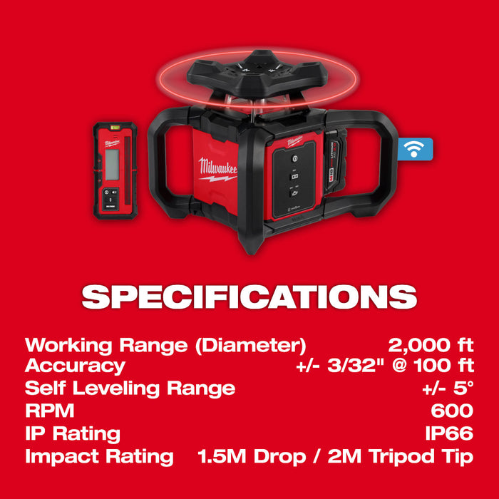 Milwaukee M18 Red Exterior Rotary Laser Level Kit w/ Receiver, Tripod, Grade Rod