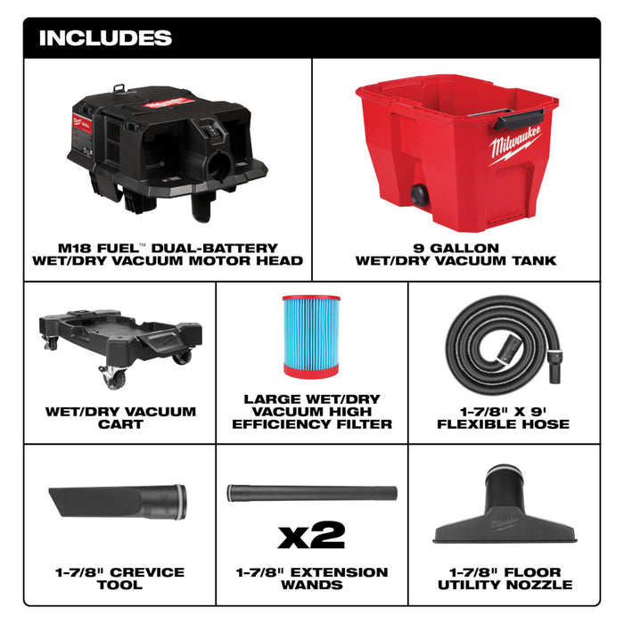 Milwaukee M18 FUEL 9 Gallon Dual-Battery Wet/Dry Vacuum - Tool Only