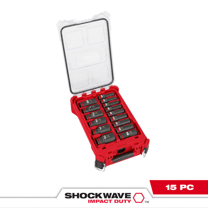 Milwaukee 15PC SHOCKWAVE Impact Duty PACKOUT 1/2" Drive Socket Set - SAE