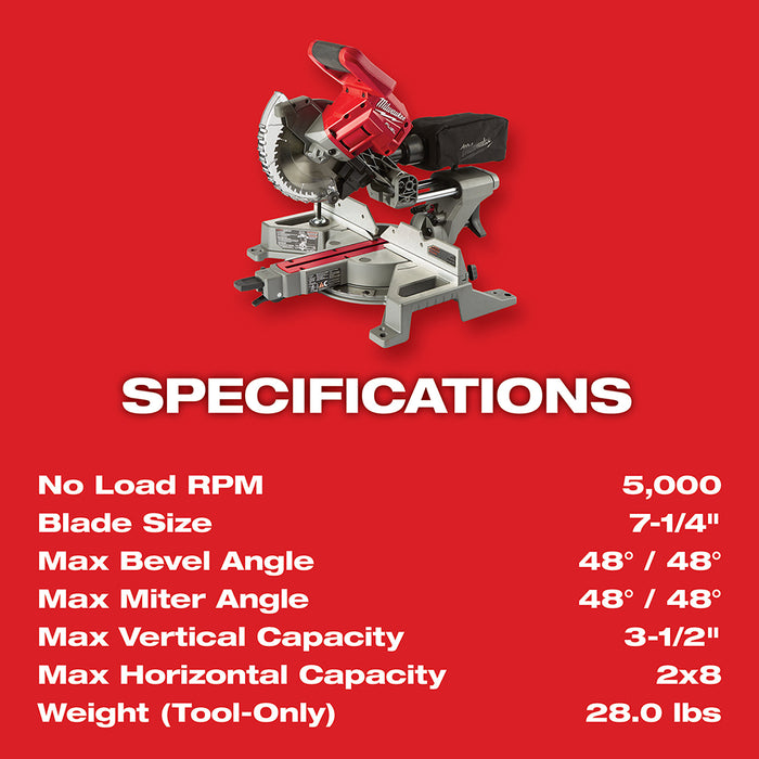 Milwaukee M18 FUEL Cordless 7-1/4" Dual Bevel Sliding Compound Miter Saw  - Tool Only