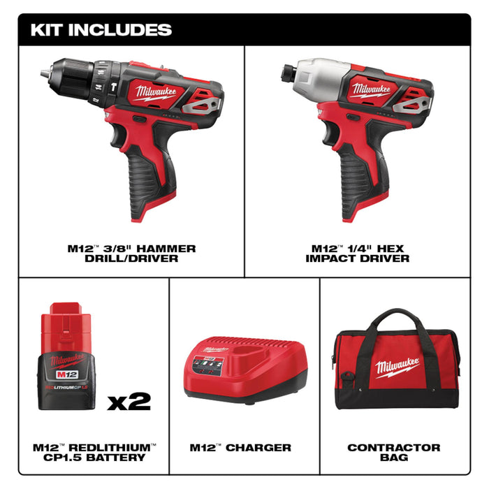 Milwaukee M12 Cordless Cordless Hammer Drill/Impact Driver Combo Kit (2-Tool)