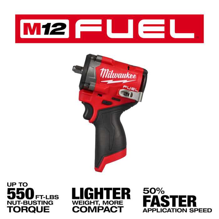 Milwaukee M12 FUEL™ Stubby 3/8" Impact Wrench - Tool Only