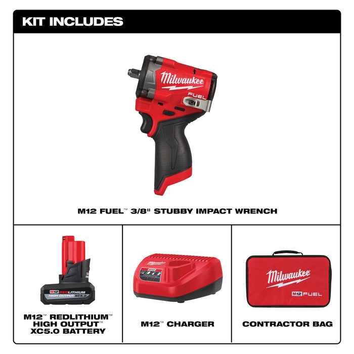 Milwaukee M12 FUEL™ Stubby 3/8" Impact Wrench 1 Battery Kit