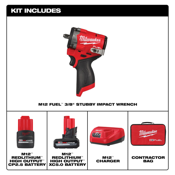 Milwaukee M12 FUEL™ Stubby 3/8" Impact Wrench 2 Battery Kit