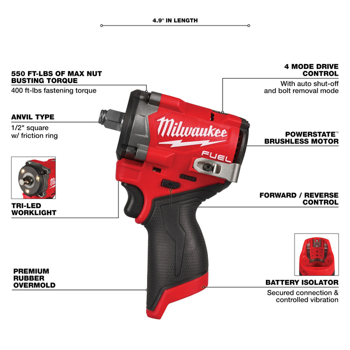 Milwaukee M12 FUEL™ Stubby 1/2" Impact Wrench