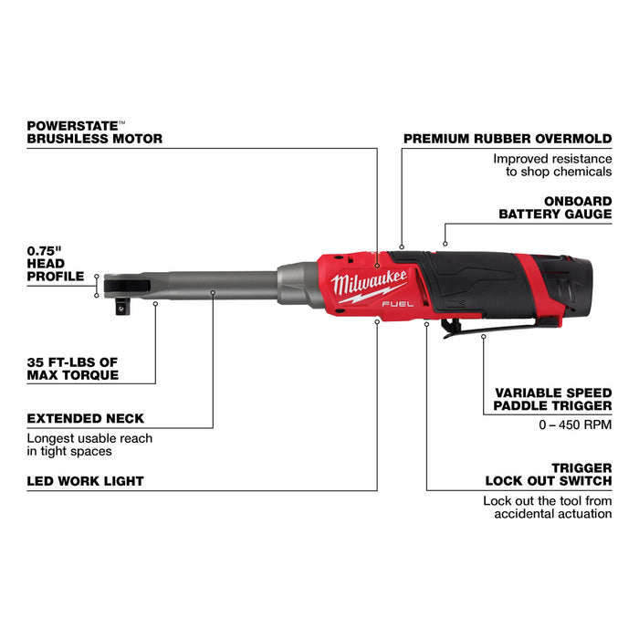 Milwaukee M12 FUEL™ 3/8" Extended Reach High Speed Ratchet Kit