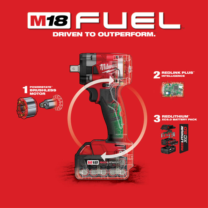 Milwaukee M18 FUEL Cordless 1/2" Compact Impact Wrench with Pin Detent Kit