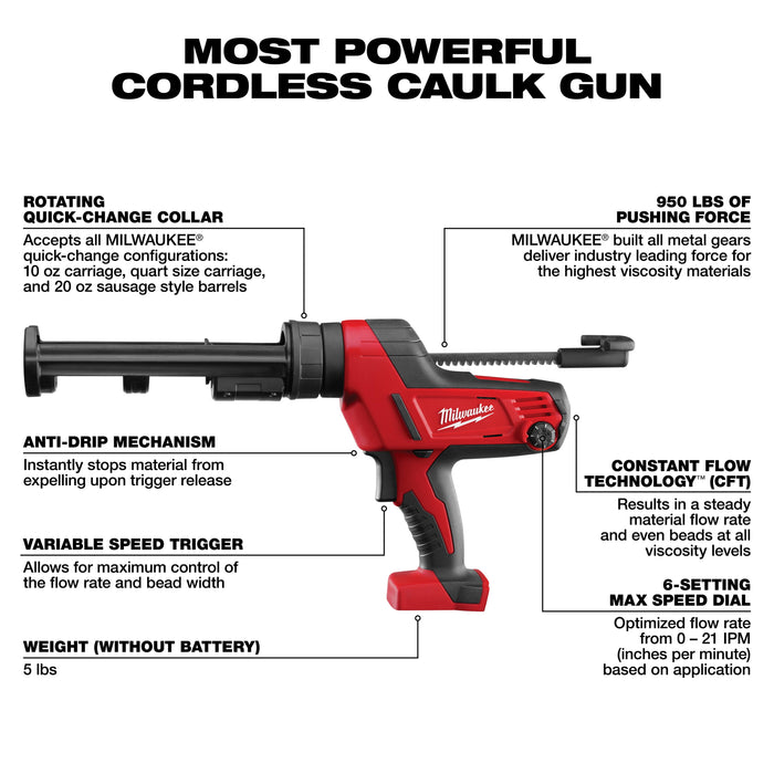 Milwaukee M18 Cordless 10 oz Caulk Gun and Adhesive - Tool Only