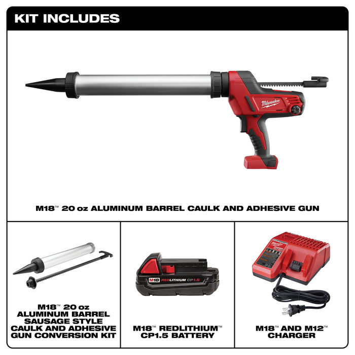 Milwaukee M18 Cordless 20 oz Sausage Style Caulk and Adhesive Gun Kit