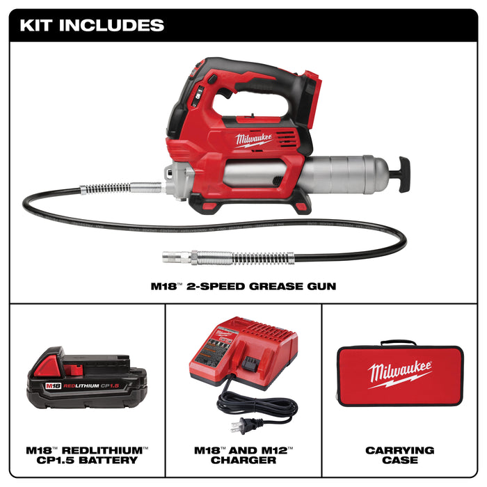 Milwaukee M18 Cordless 2-Speed Grease Gun Kit - One Battery