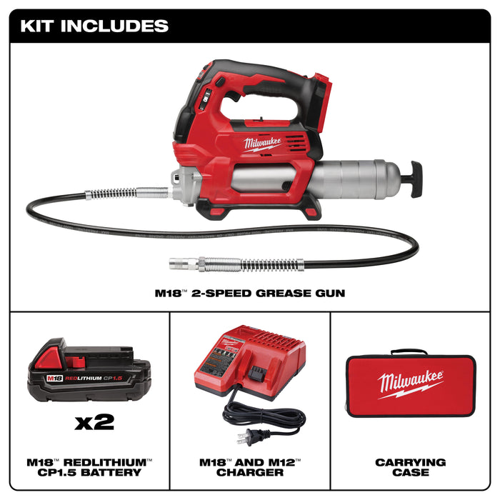 Milwaukee M18 Cordless 2-Speed Grease Gun Kit - Two Battery