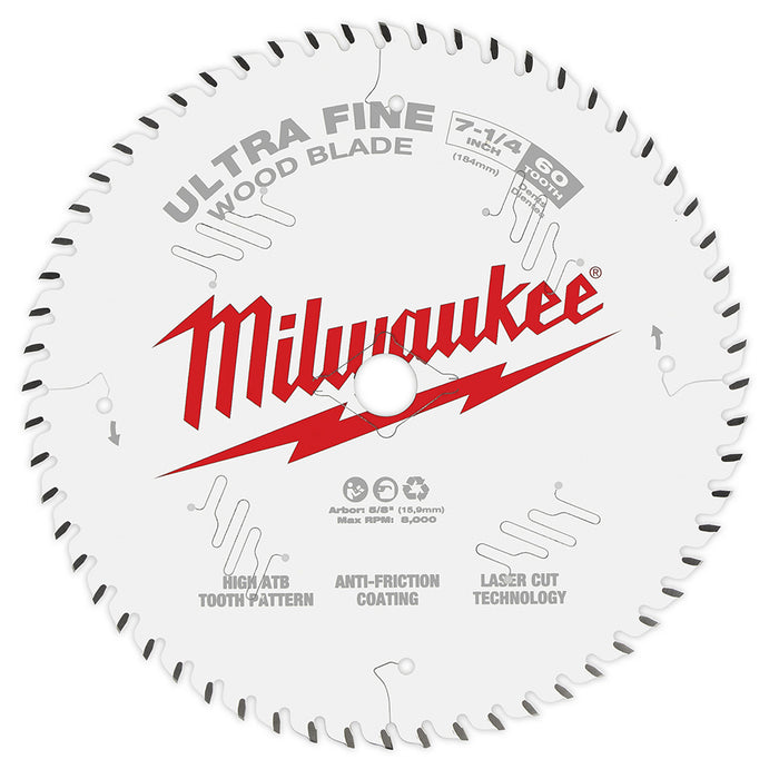 Milwaukee 7-1/4" x 60T Ultra Fine Finish Circular Saw Blade
