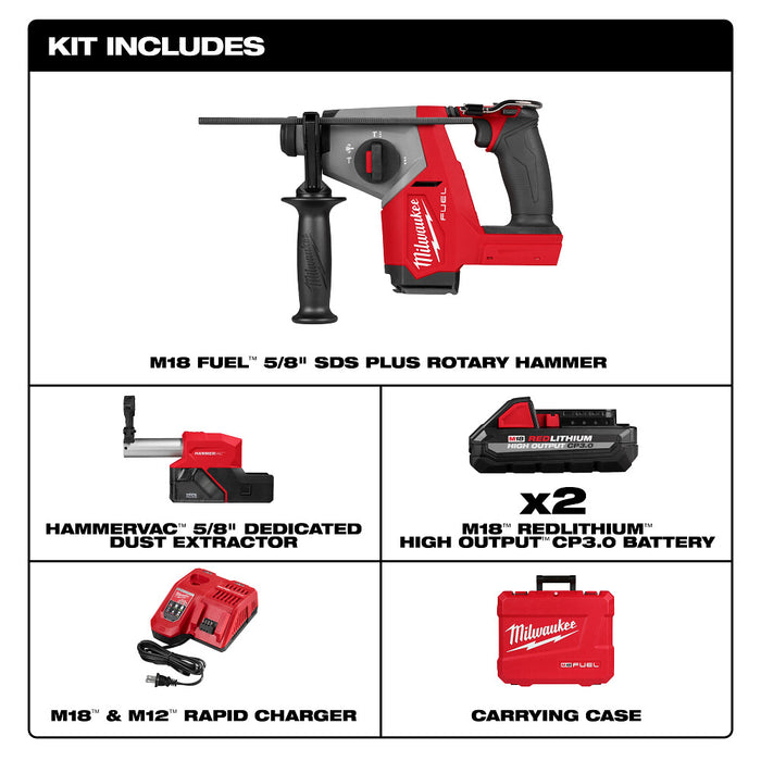 Milwaukee M18 FUEL 5/8" SDS+ Rotary Hammer w/ Dust Extractor Kit