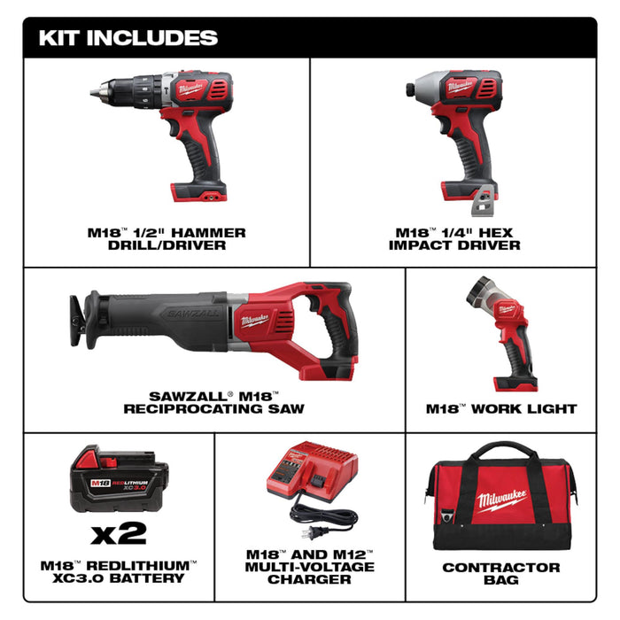 Milwaukee 2696-24 M18 Cordless 4-Tool Combo Kit