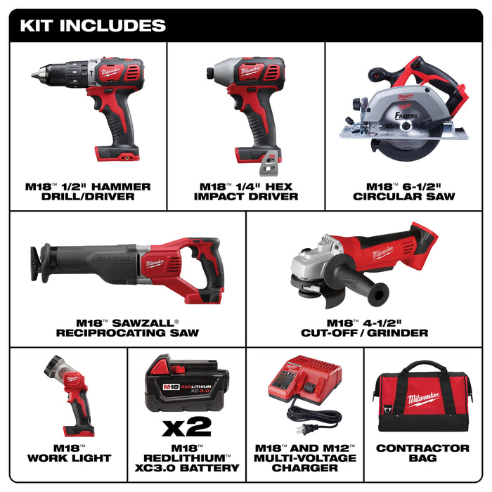 Milwaukee 2696-26 M18 Cordless 6-Tool Combo Kit