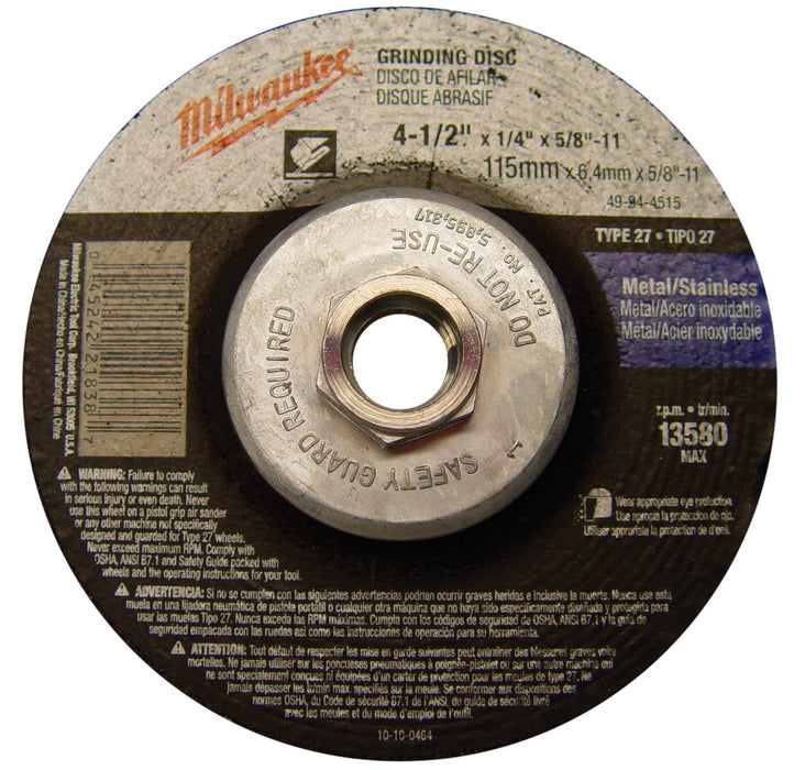 Milwaukee Grinding Wheel (Type 27)