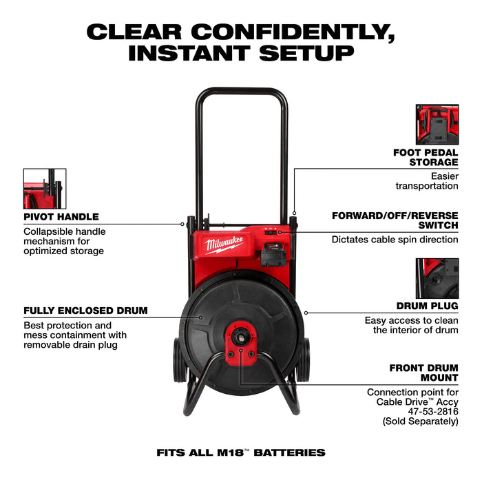 Milwaukee M18 Drum Machine w/ 3/8" Cable