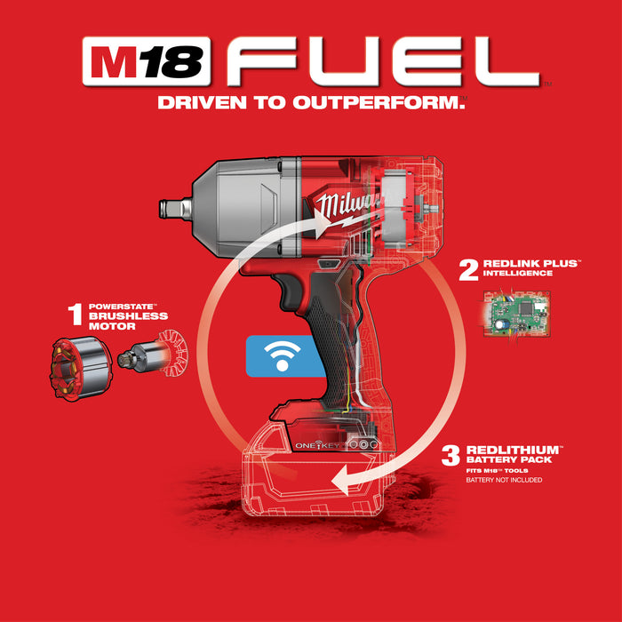 Milwaukee M18 FUEL High Torque 1/2" Impact Wrench Friction Ring w/ ONE-KEY - Tool Only