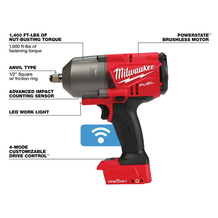 Milwaukee M18 FUEL High Torque 1/2" Impact Wrench Friction Ring w/ ONE-KEY - Tool Only