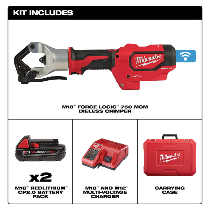 Milwaukee M18 FORCE LOGIC 750 MCM Dieless Crimper Kit
