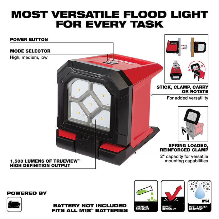 Milwaukee M18 Cordless Rover Mounting Flood Light  - Tool Only