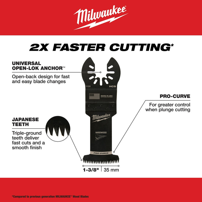 Milwaukee OPEN-LOK HCS Japanese Tooth Pro-Curve Hardwood Multi-Tool Blade 3PK