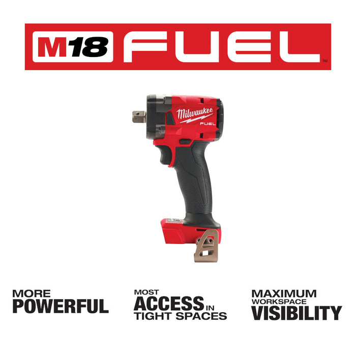 Milwaukee M18 FUEL Cordless 1/2" Compact Impact Wrench with Pin Detent - Tool Only