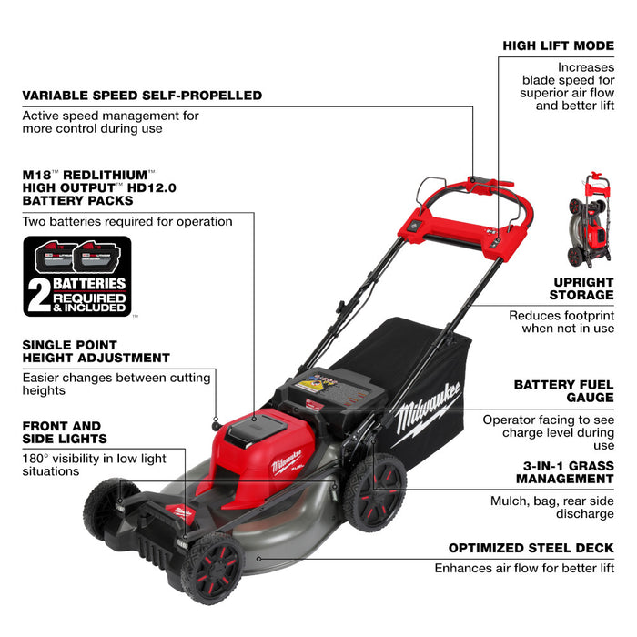 Milwaukee M18 FUEL Cordless 21" Self-Propelled Dual Battery Mower Kit