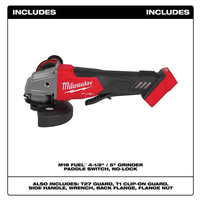 Milwaukee M18 FUEL Cordless 4-1/2" / 5" Grinder Paddle Switch, No-Lock - Tool Only