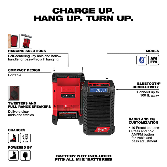 Milwaukee M12 Cordless Radio + Charger  - Tool Only