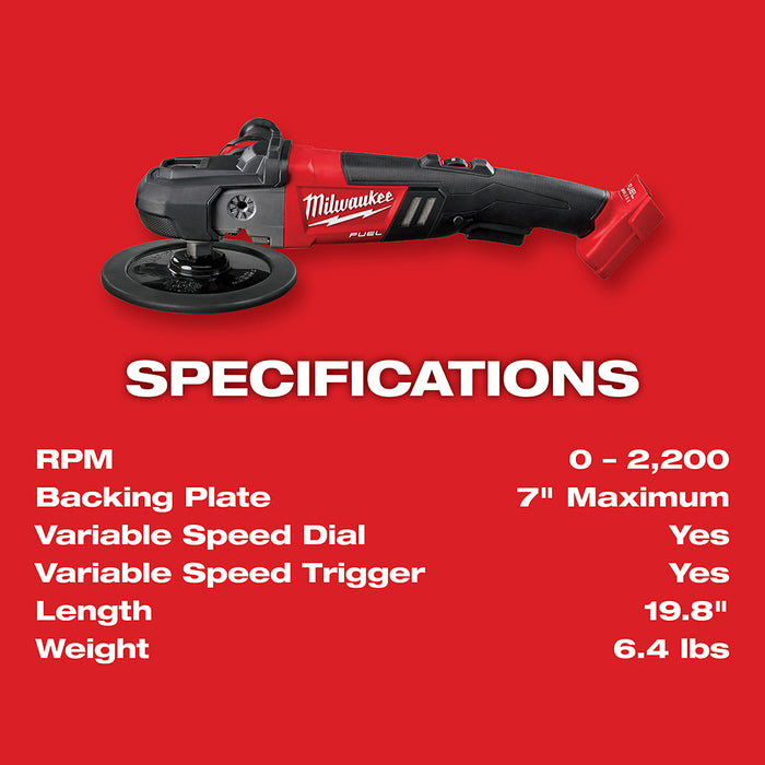 Milwaukee M18 FUEL Cordless 7" Variable Speed Polisher - Tool Only