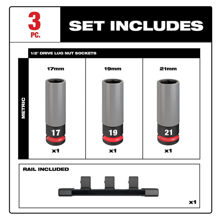 Milwaukee SHOCKWAVE Impact Duty™ 1/2" Drive 3 pc. Metric Lug Nut Socket Set