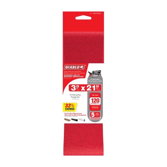 Diablo 5PK Sanding Belts - 3" x 21"