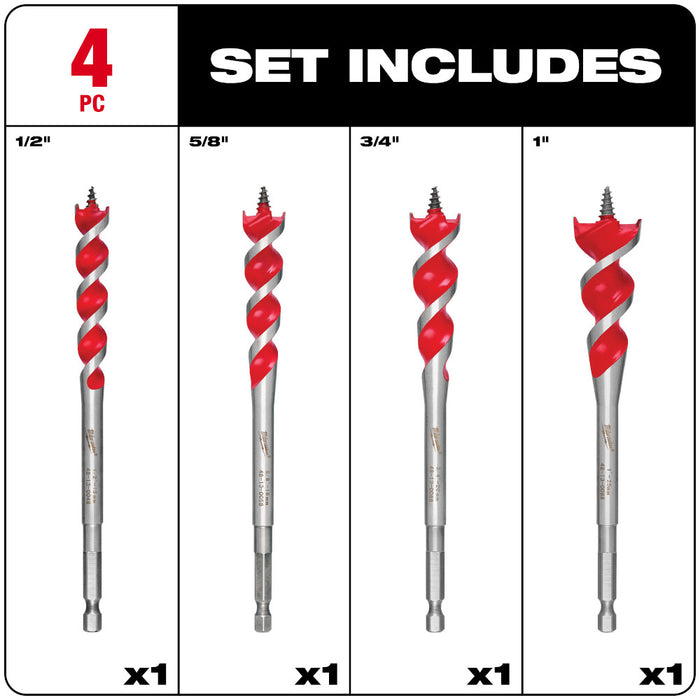 Milwaukee 4 Pc Speed Feed Wood Bit Set