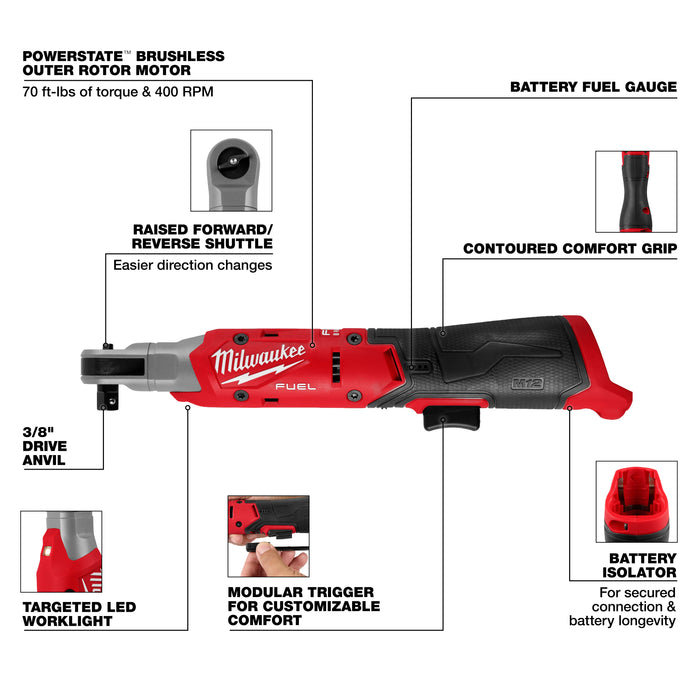 Milwaukee M12 FUEL 3/8" Ratchet - Tool Only