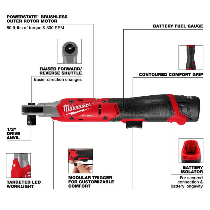 Milwaukee M12 FUEL 1/2" Ratchet Kit
