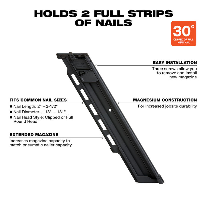 Milwaukee M18 FUEL 30 Degree Framing Nailer Extended Capacity Magazine