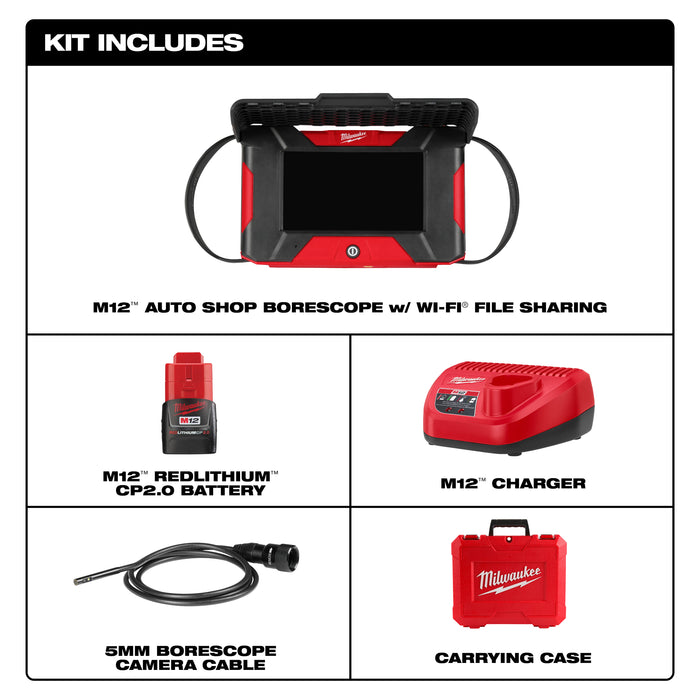 Milwaukee M12 Auto Shop Borescope w/ Wi-Fi File Sharing