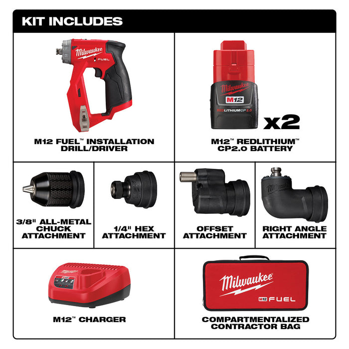 Milwaukee M12 FUEL Cordless Installation Drill/Driver Kit