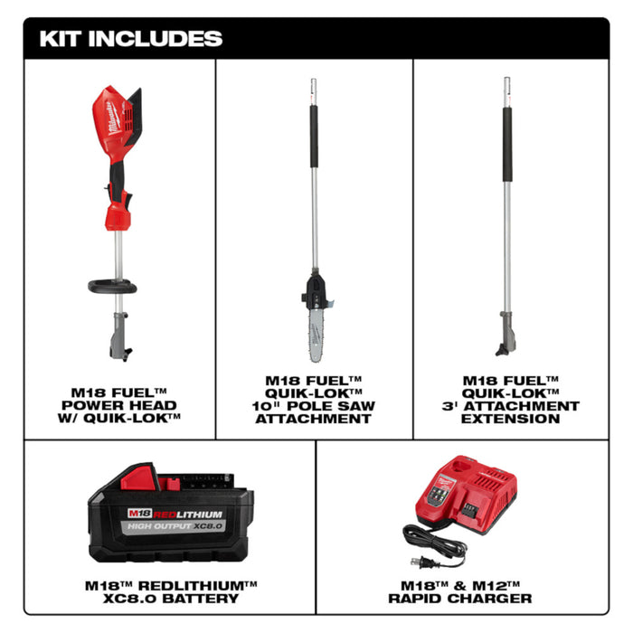 Milwaukee M18 FUEL Cordless 10" Pole Saw Kit with QUIK-LOK Attachment Capability