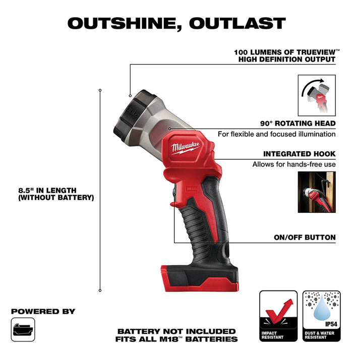 Milwaukee M18 Cordless LED Work Light  - Tool Only