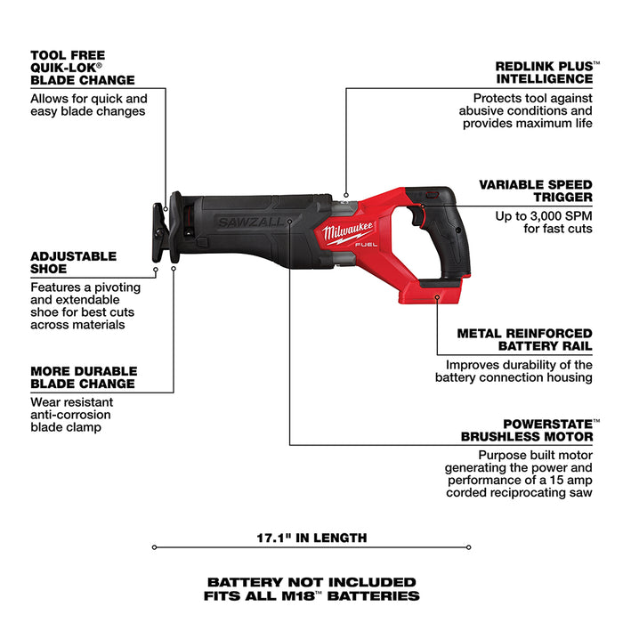 Milwaukee M18 FUEL Cordless SAWZALL Reciprocating Saw - Tool Only