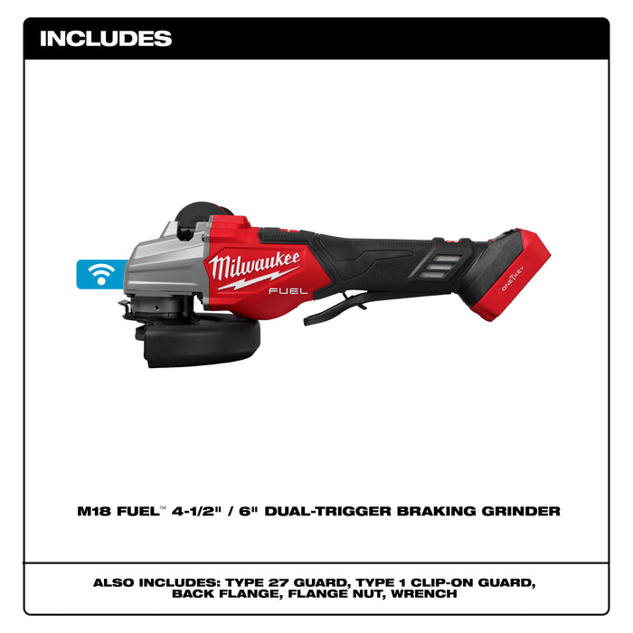 Milwaukee M18 FUEL 4-1/2" - 6" Dual Trigger Braking Grinder w/ Paddle Switch & ONE KEY