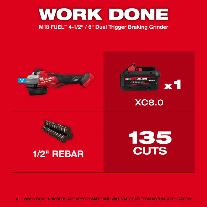 Milwaukee M18 FUEL 4-1/2" - 6" Dual Trigger Braking Grinder w/ Paddle Switch & ONE KEY