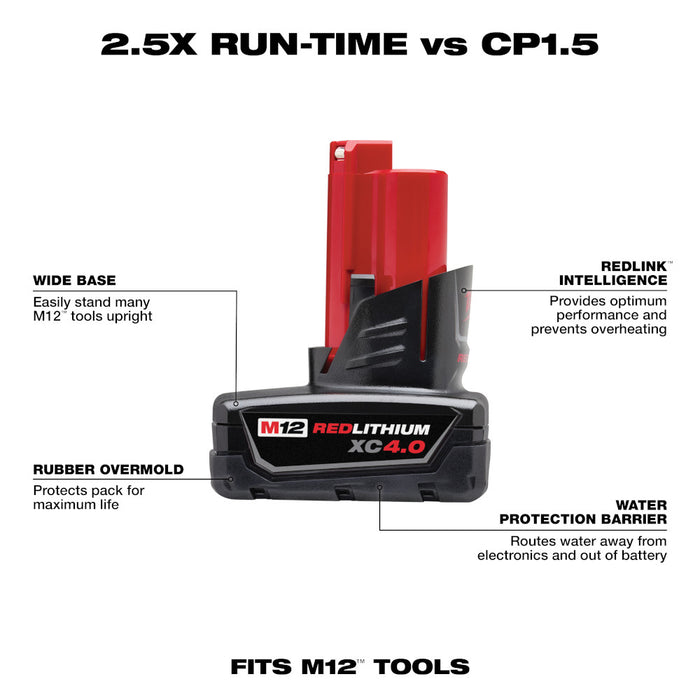 Milwaukee M12 REDLITHIUM XC 4.0Ah Extended Capacity Battery