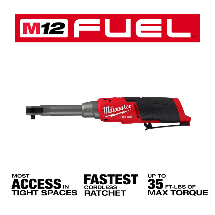 Milwaukee M12 FUEL 1/4" Extended Reach High Speed Ratchet - Tool Only