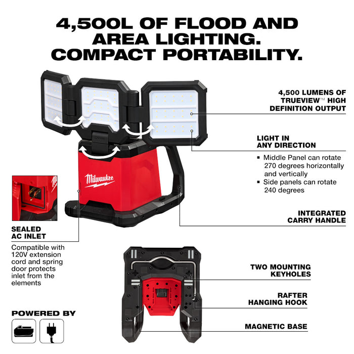 Milwaukee M18™ ROVER™ Dual Power Triple-Panel Flood & Area Light