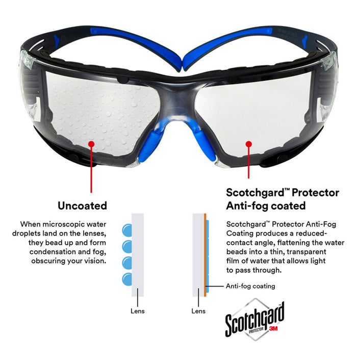 3M™ SecureFit™ Protective Safety Glasses w/ Clear Anit-Fog Lens & Removable Gasket