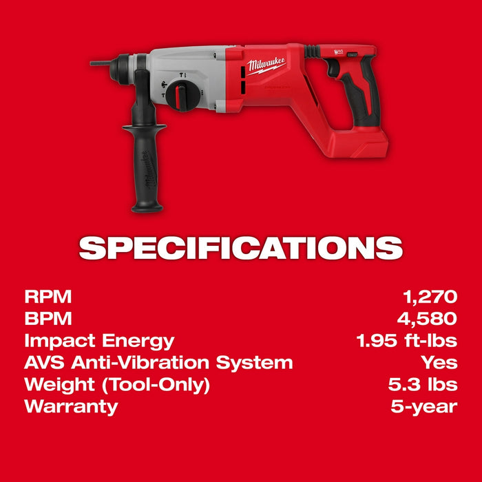 Milwaukee M18 Brushless 1" SDS Plus D-Handle Rotary Hammer - Tool Only